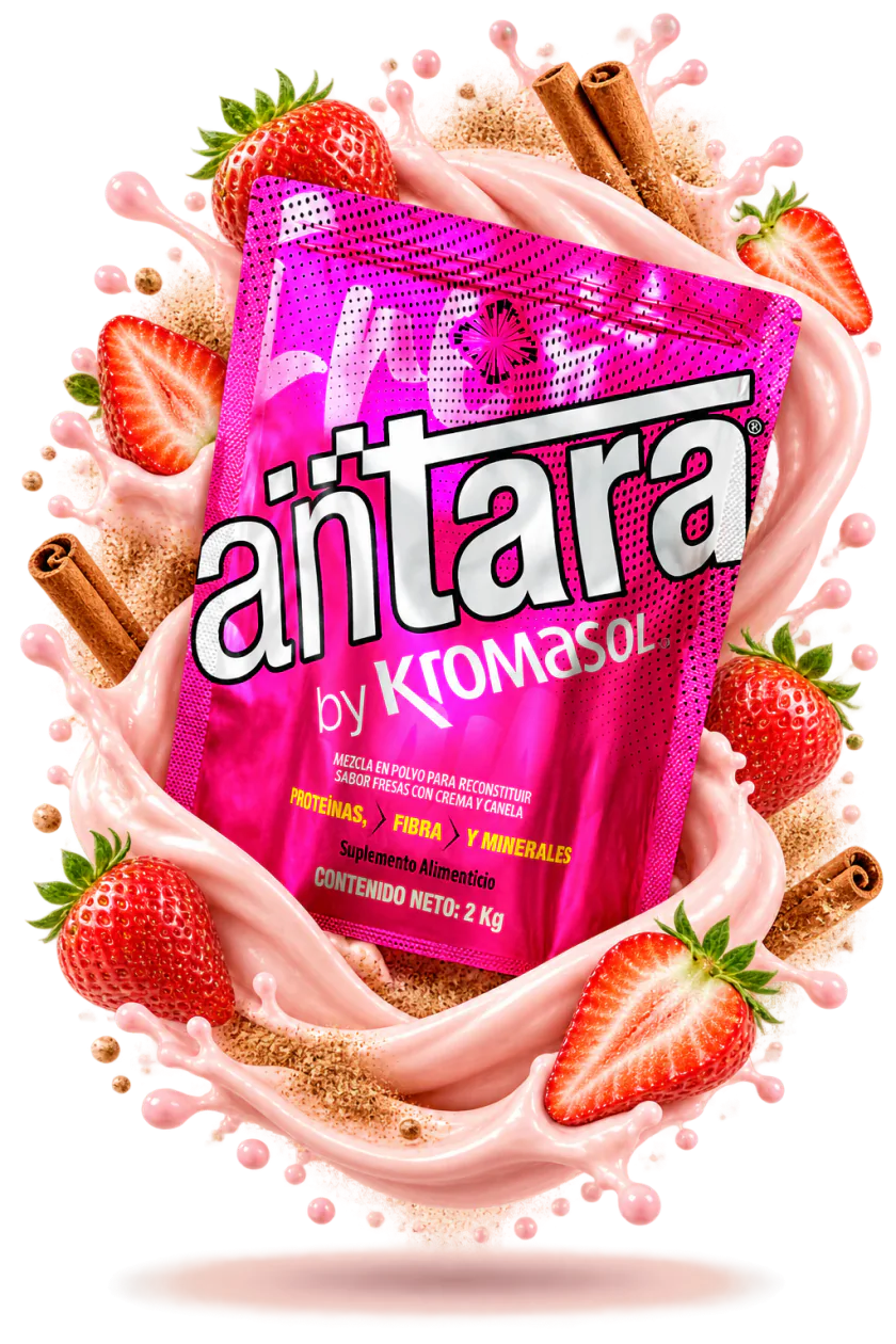 Antara by Kromasol, bolsa Colosal de 2 kg sabor fresas con crema y canela, batido nutritivo con proteínas y fibra