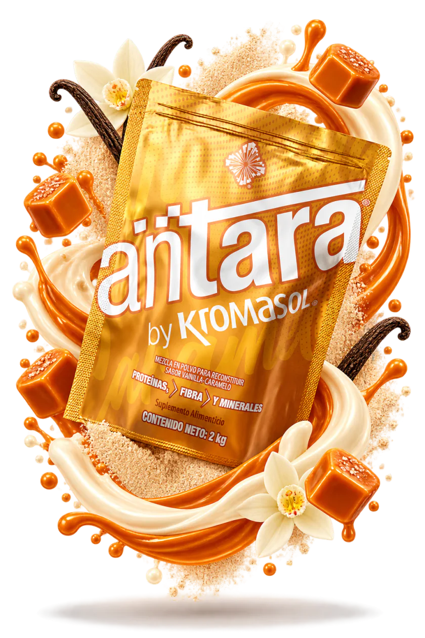 Antara by Kromasol, bolsa Colosal de 2 kg sabor vainilla caramelo, batido nutritivo con proteínas y fibra
