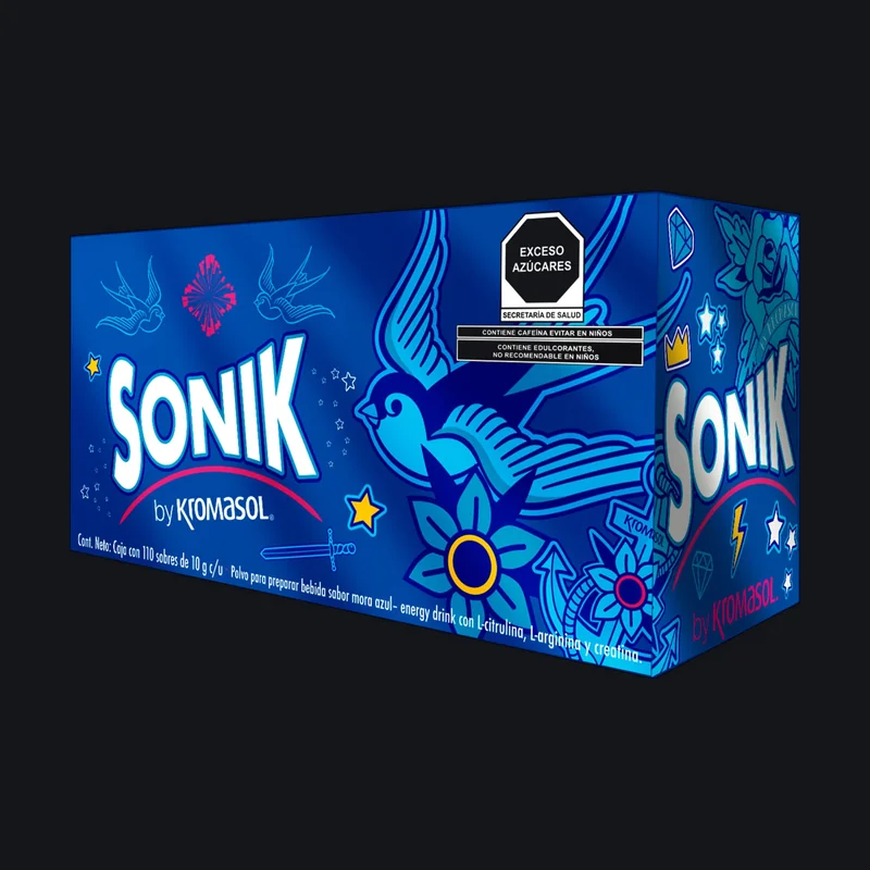 Sonik by Kromasol, 110 sobres de mora azul, creatina en polvo