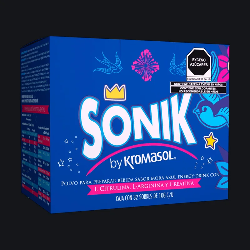 Sonik by Kromasol, 32 sobres de mora azul, creatina en polvo