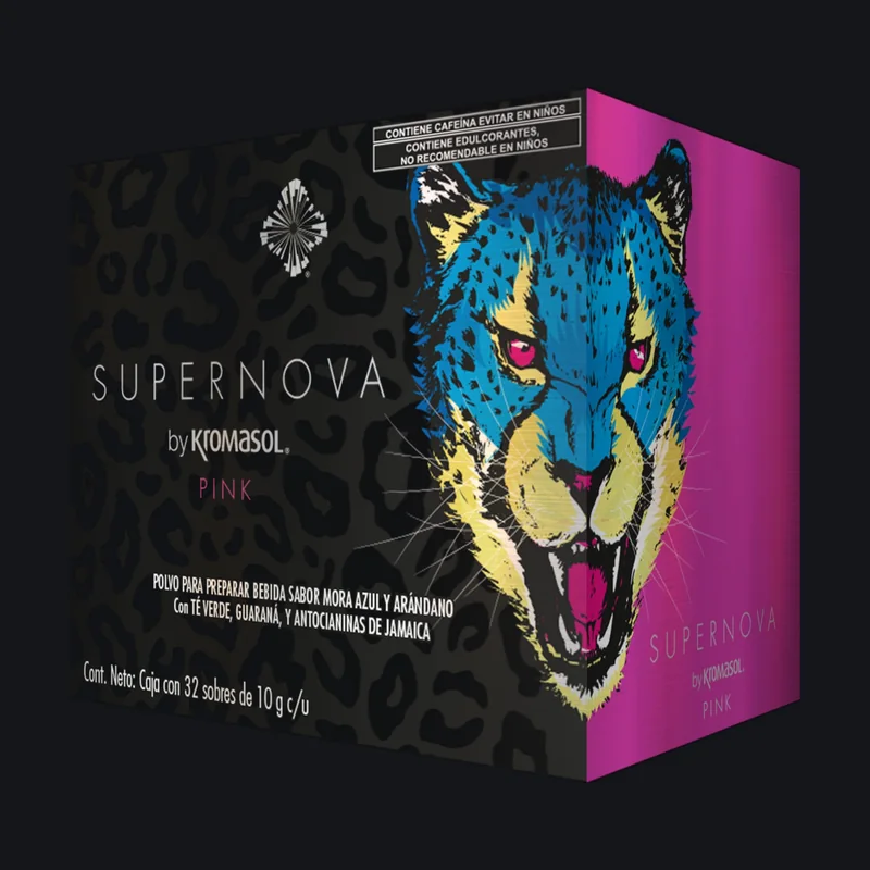 Supernova Pink by Kromasol, 32 sobres de mora azul y arándano, multivitamínico en polvo